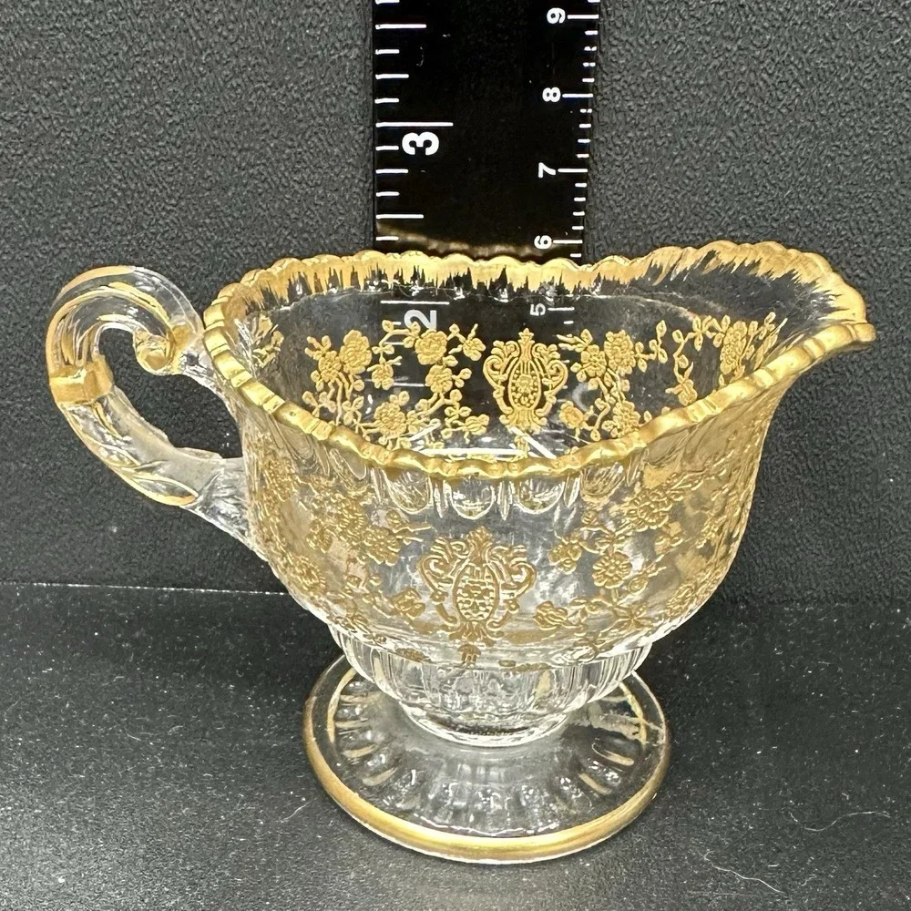 Cambridge 'Rose Point' Cream & Sugar Set With Gold Encrusted Decoration, Vintage
